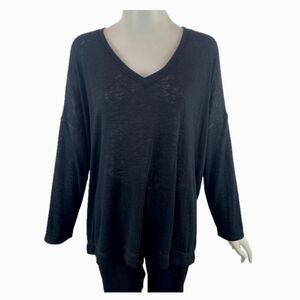 💠 Nally & Millie V-Neck Cozy Long Sleeve Pullover Top Black Size S
